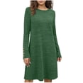 thumbnail image 2 of Womens Elegant Long Sleeve Short Dress Cotton Wedding Guest Crewneck Cocktail Dresses Army Green S, 2 of 6
