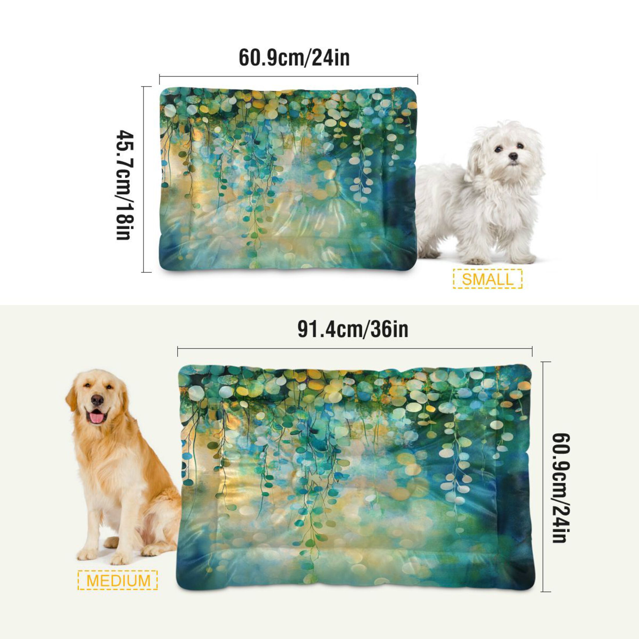 Qxltty Green Flower Leaves Ped Pad Wear-resistant and Hard to Bite Through Sleeping Pad for Small Medium Large Dogs Winter Pet Bed 36×24in