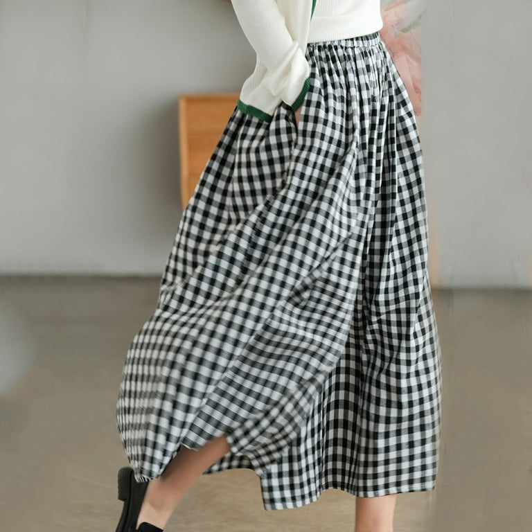 JCCXIN Pants For Women Wide Leg Pants Ladies Plaid Pants Linen