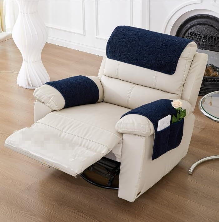 3 Pcs/Set Recliner Covers Armrest Covers for Recliner Chair with Storage Pockets Headrest Cover for Sofa Recliner Protector