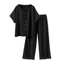 thumbnail image 5 of Zynoxe 2 Piece Sets for Women Going Out Trendy V Neck Button Down Top Elastic Waist Lace Pants Suit Soft Breathable Cotton Linen Womens Lounge Set Casual Loose Solid Color Summer Outfits XL, 5 of 10
