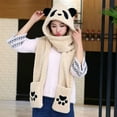 thumbnail image 6 of XIAOCHA Womens Panda‑Print Hooded Scarf Hat Plush Hats for Fall Winter Walk Hoodedscrafthats,Beige, 6 of 7