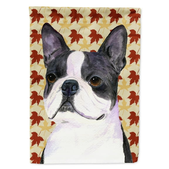 Carolines Treasures SS4340-FLAG-PARENT Boston Terrier Fall Leaves Portrait Flag multicolor