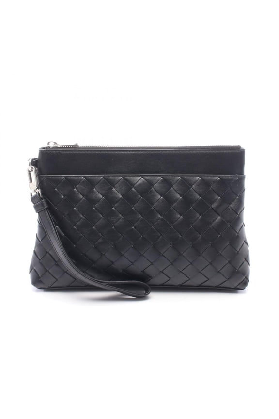 Pre-Owned Bottega Veneta Prism Pouch Intrecciato Handbag Leather Women's Black 795712V2HL18803
