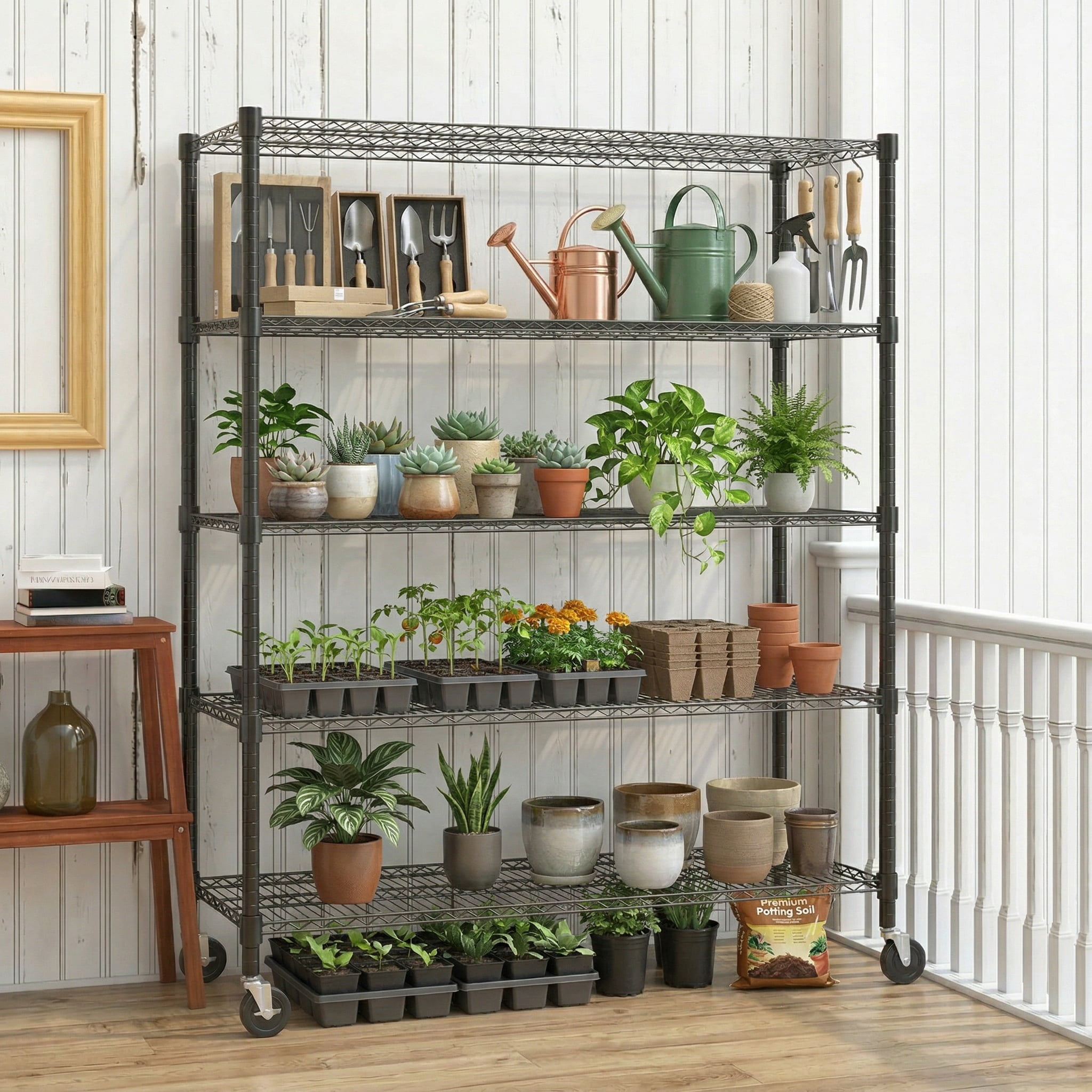 Legooin 18x48x82 inch Heavy Duty Wire Shelving Unit Industrial Residential Stainless Steel Shelf Storage Rack for Garage Pantry, Black