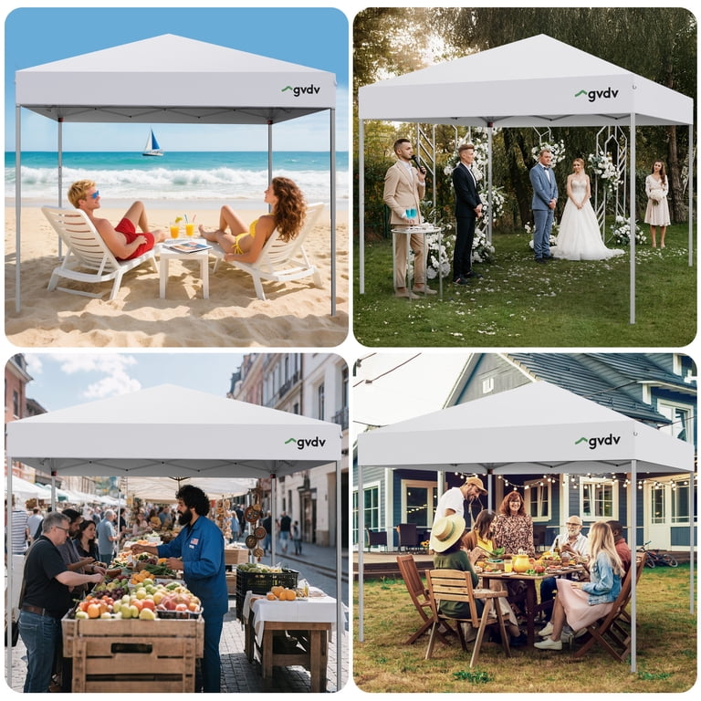 GVDV 10'x10' Easy Pop Up Canopy Tent, Straight Leg, UPF 50+ UV