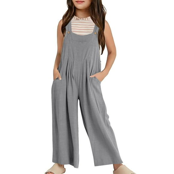Joys Vêtements pour Bébé Fille Taille 2t Combinaisons d'Été Sans Manches à Jambes Larges Décontractées Couleur Unie avec Poches Coupe Ample pour Tout-Petits et Enfants
