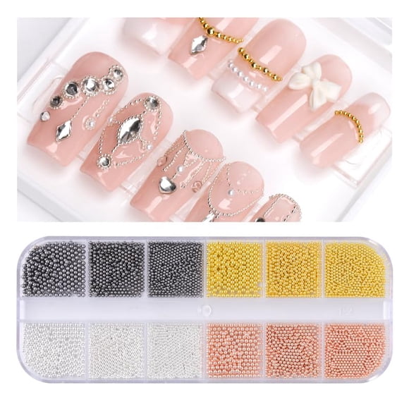 Perlas de caviar para uñas Bellecrey, 0,8 mm, 6 tamaños, acero inoxidable