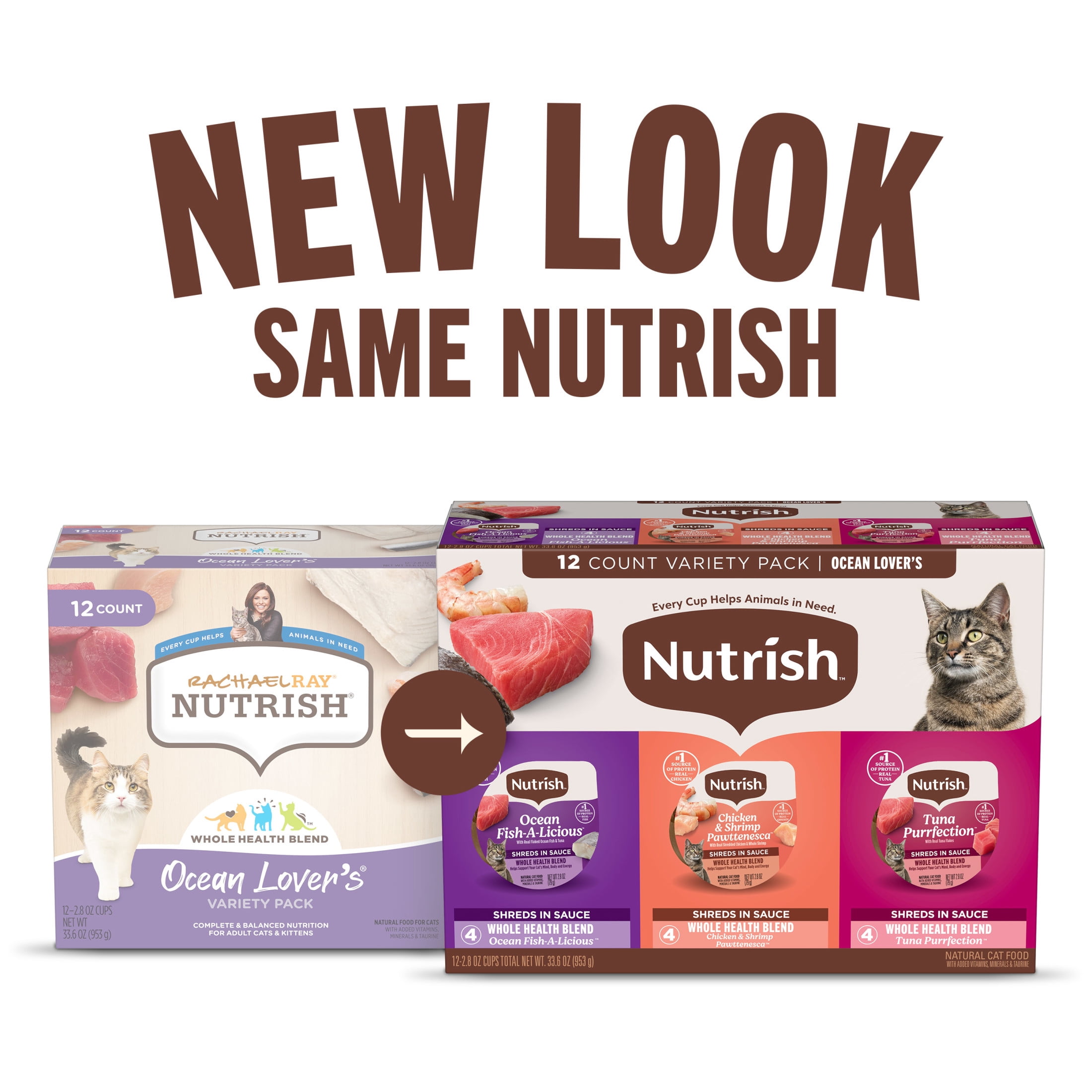 Nutrish Grain Free Ocean Lover's Whole Health Blend Variety Pack Wet Cat Food, 2.8 oz. Cup, 12 Count (Rachael Ray)