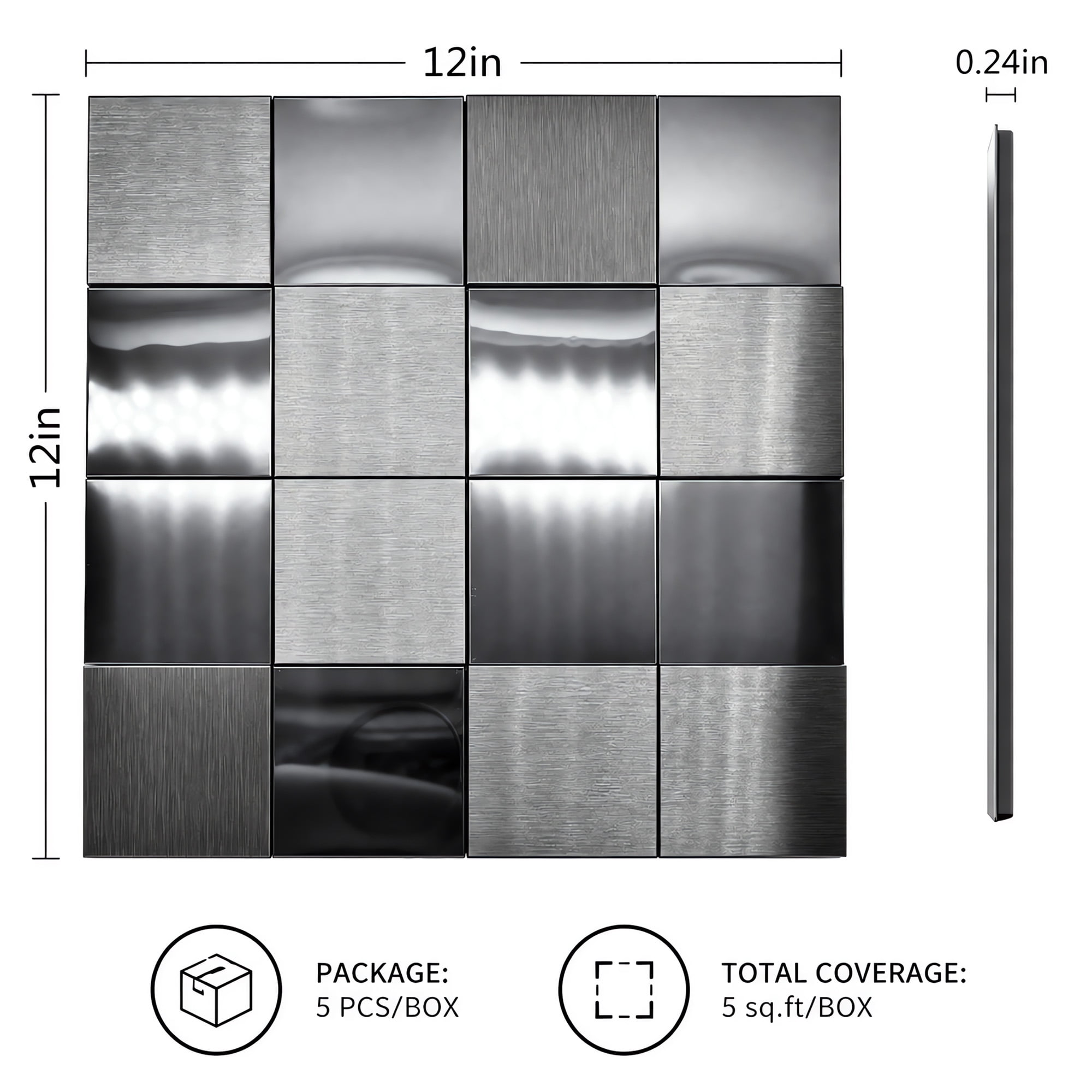 BEAUTYPEAK Modern Metal Wall Decor, 5PCS 12" x 12" 3D Textured Decorative Wall Panels, Black