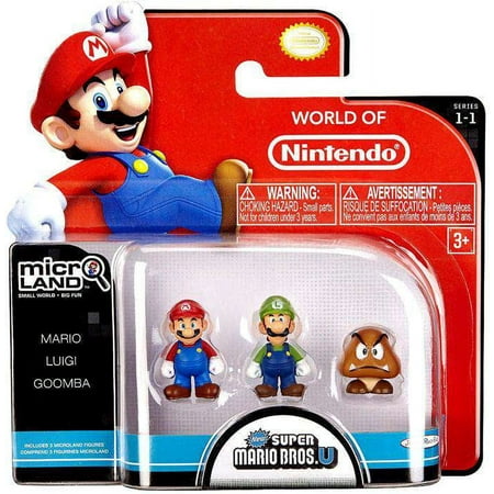 World of Nintendo Micro Land Series 1 Mario, Luigi & Goomba Mini Figure 3-Pack
