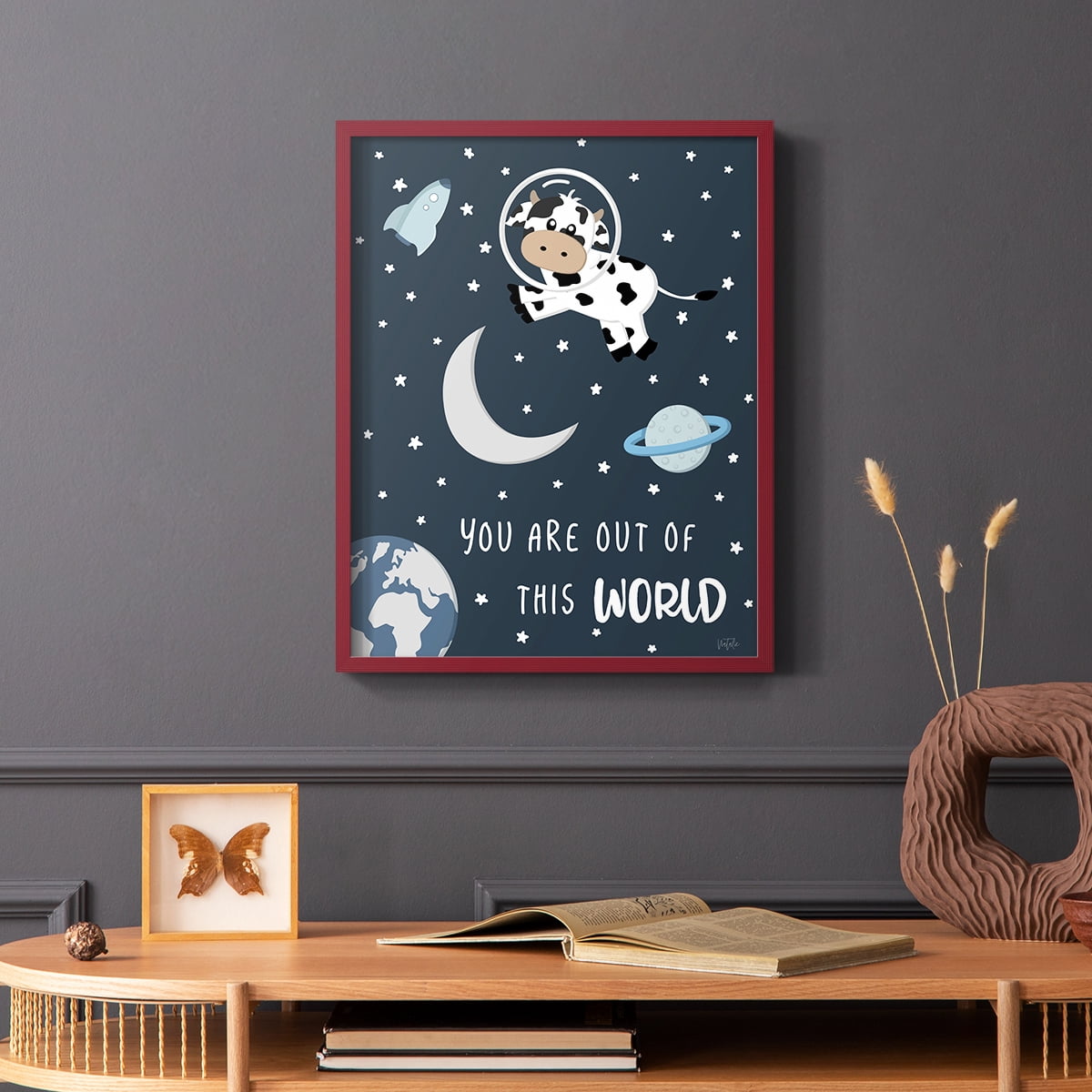 Cow in Space II in Paper Solid Wood 8 x 10 Framed Print
