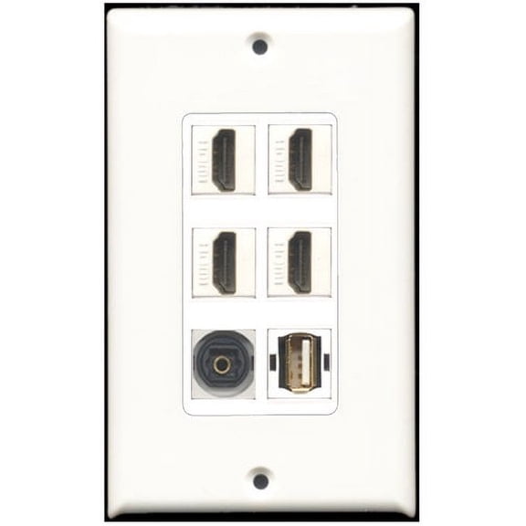 RiteAV - 4 Port HDMI 1 USB A-A 1 Toslink Wall Plate White