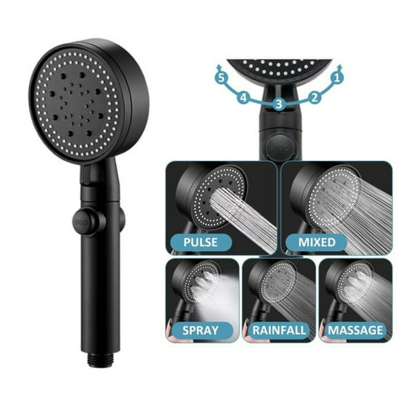 Fridja Shower Head with Hose and on off Switch, 5 Setting High Pressure Handheld Shower Head, Removable Shower Head with hose, Low-Wand Holder, Black