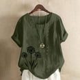thumbnail image 3 of TKLPEHG Womens Short Sleeve T Shirts Button Crew Neck Linen Tops Summer Casual Loose Fitted Basic Tops Classic Fashion Print Tshirt Blouses (Army Green,XXXXXL), 3 of 4