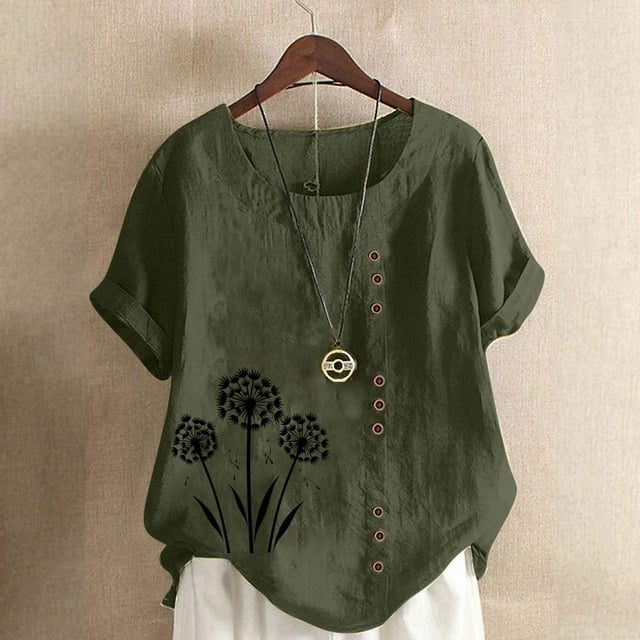 Lydiaunistar T-Shirt Décontracté à Manches Courtes Imprimé pour Femmes, Léger en Polyester Grande Taille pour le Travail Vacances Vert Armée