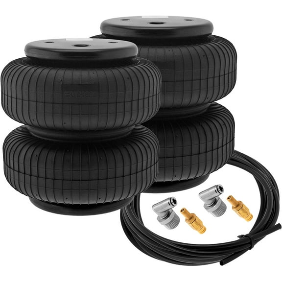 Vixen Air 1/2" NPT Single Air Port Heavy Duty Suspension Air Spring/Air Bag Dual Pack with Fittings, Schrader Valves and 20FT Hose VXD3814S