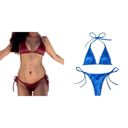 Lojoutye 2 Pack(Blue 1PCS & 1PCS) Multipack Swimsuits Bikini Women Bandeau Bandage Bikini Set Push Up Brazilian Halter Bikini Top Swimwear Beachwear Swimsuit Bikiniwear
