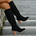 thumbnail image 6 of Tawop Women Boots Knee High Chunky High Heel Side Zip Pointy Toe Winter Black Boots, 6 of 9