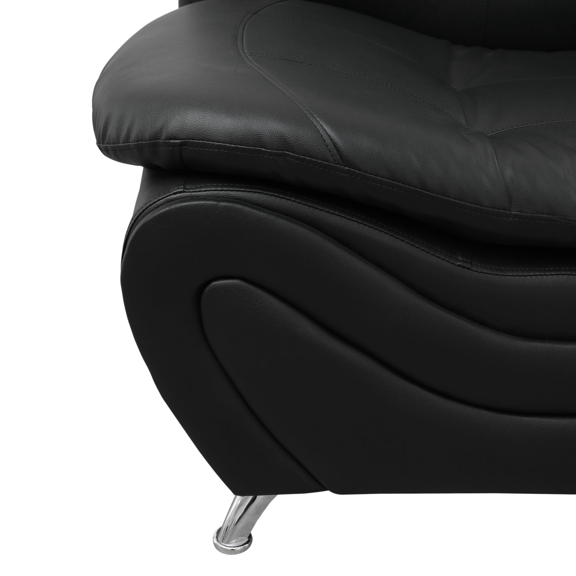 BSHTI 42” Faux Leather Modern Sofa Couch with Leather Upholstery, Solid Wood Frame, Adjustable Backrest 110–115° for Living Room （Black）