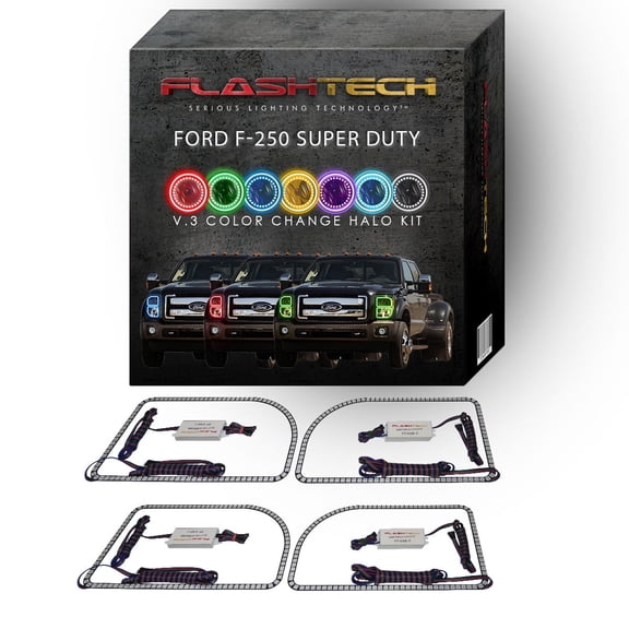 Flashtech RGB Multi Color Changing LED Halo kit for 11-15 Ford F-250 Super Duty Headlights