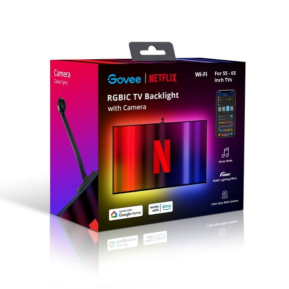 Govee RGBIC LED TV Backlights with Camera 12.5ft Co-branded with Netflix for 55-65 Inch TVs PC