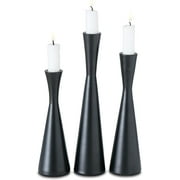 Mid-Century Modern 3 Piece Cone Candle Holder Set, Artisan Crafted, Finished in Black, Weighted Bottoms, Hand Rubbed Aluminum, 7.75, 9, and 10 Inches Tall