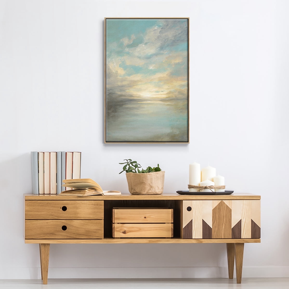 Morning Glory Framed Premium Gallery Wrapped Canvas - Ready to Hang - 17 x 25 - Natural Wood Floating Frame