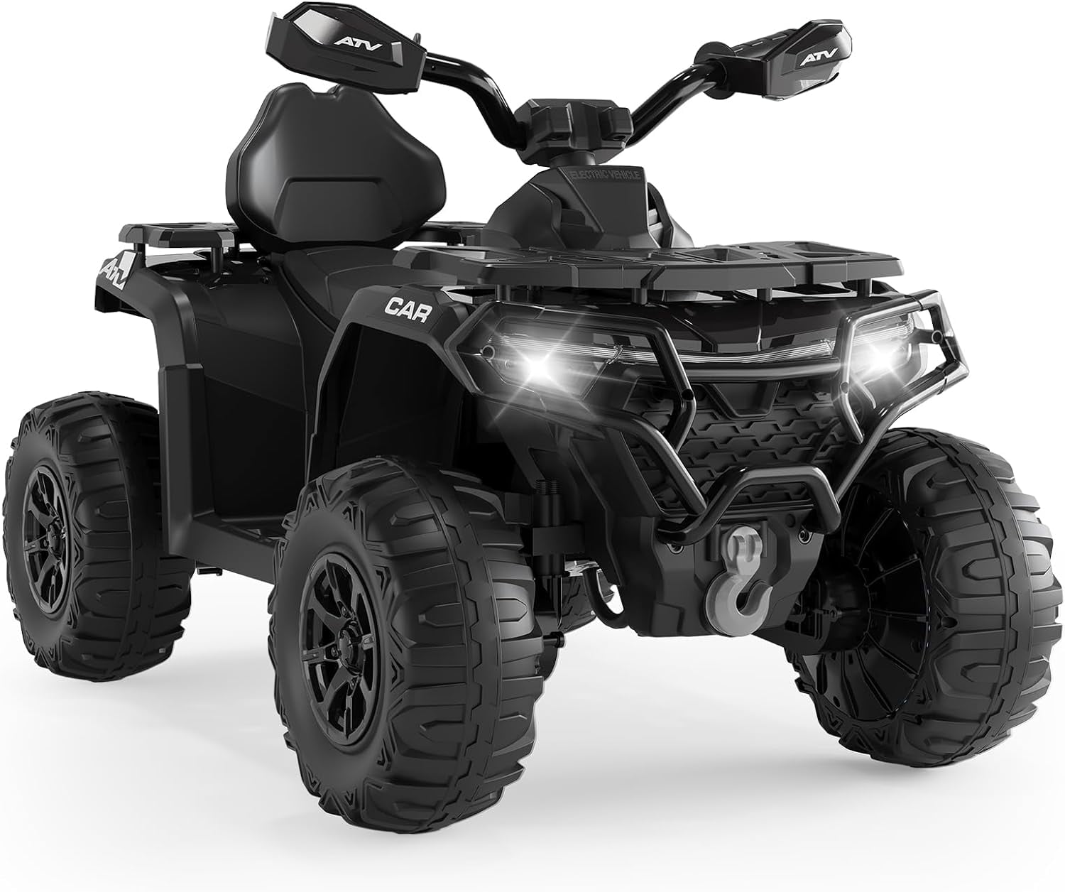 Rugerasy 12V 4 Wheeler ATV,Ride on Eletric Motorcycle, 2-Seater Electric Vehicle Toy Car with High&Low Speed, Music, Led Lights for 3-8 Years,Black
