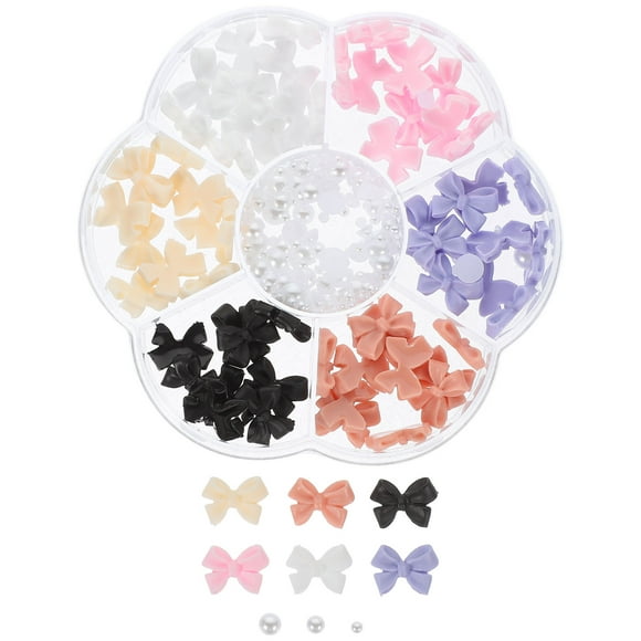 1 caja de dijes para uñas, lazo, perlas, gemas para uñas, joyería artística para manicura, decoraciones para uñas para mujeres (7 rejillas)