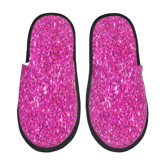 Balery Rose Red Glitter Pantuflas de Casa de Felpa Silenciosas con Diseño Estampado, Zapatillas Cómodas Antideslizantes de Algodón para Interior-Large