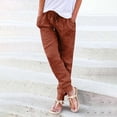 thumbnail image 2 of DDAPJ pyju Cotton Linen Pants for Women Lightweight Drawstring Jogge Athletic Pants Breathable Comfy Summer Beach Lounge Trousers with Pockets Gold XXL, 2 of 6