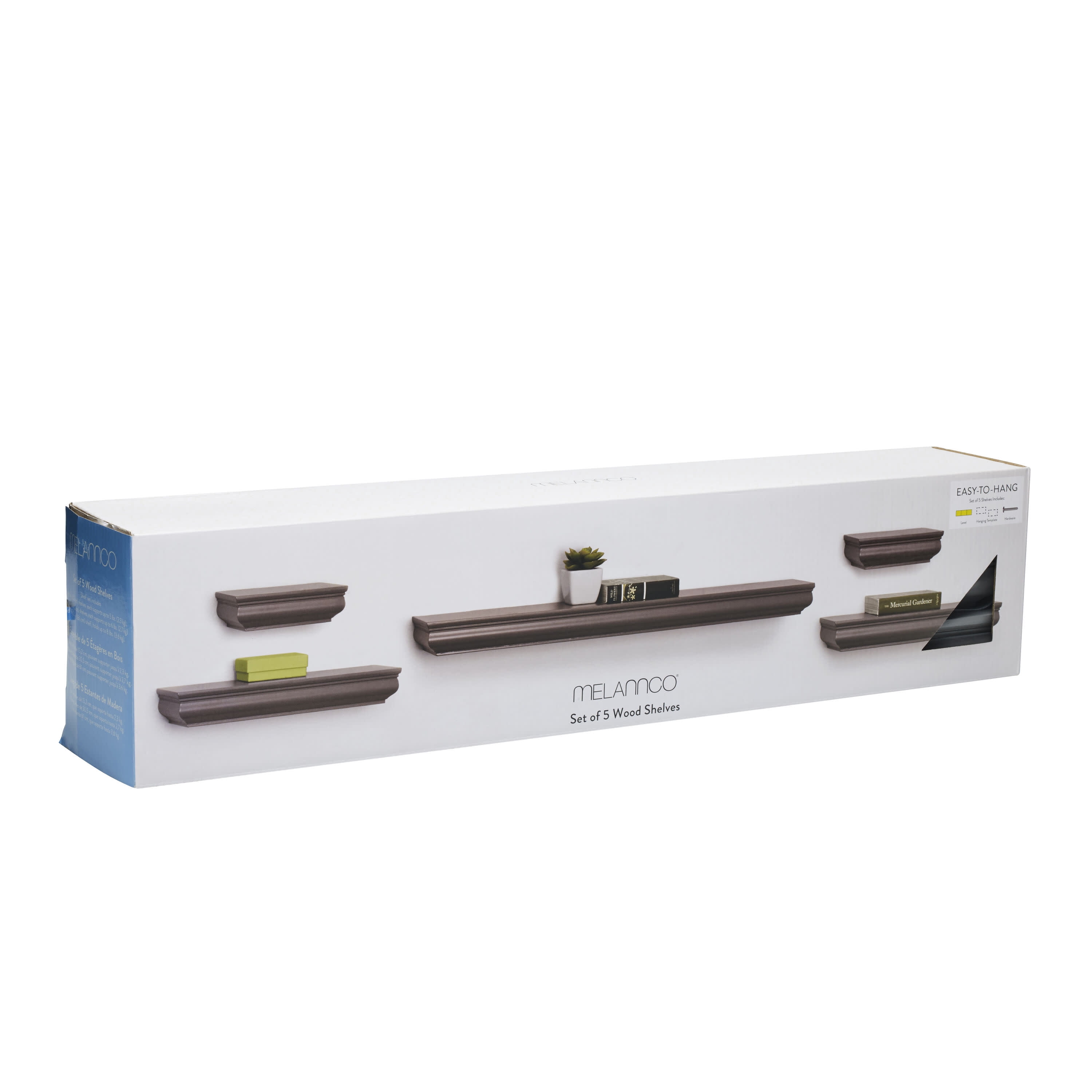 Melannco Set of 5, 2-6-inch 2-12-inch 1-24-inch Shelves-Gray