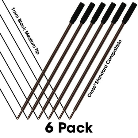 Cross Ink Refills - Jaymo - 6 - Black Cross Compatible Ballpoint Pen Refills. Smooth Writing German Ink and 1mm Medium Tip. #8513