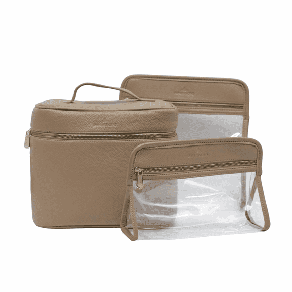 Impressions Vanity Seville 3 PC Travel Makeup Bag Set with Faux Pebbled Supple Leather