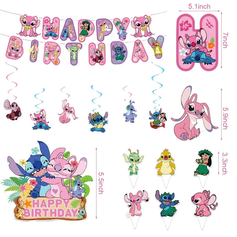 Stitch Birthday Decorations Birthday Banner,Backdrop,Stitch Balloons,Cake Topper,Cupcake Toppers,Hanging Swirls,Tablecloth for Lilo Stitch Birthday Party Decorations Party Supplies Party Favor