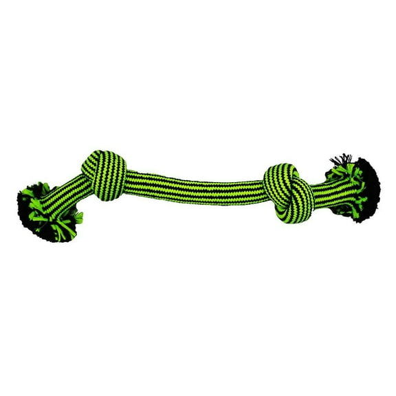 Large Rugged Rope Dog Toys Tough Braided Knot Green Black Pet Dental Chew Tugs (2 Knot Rope - 18")