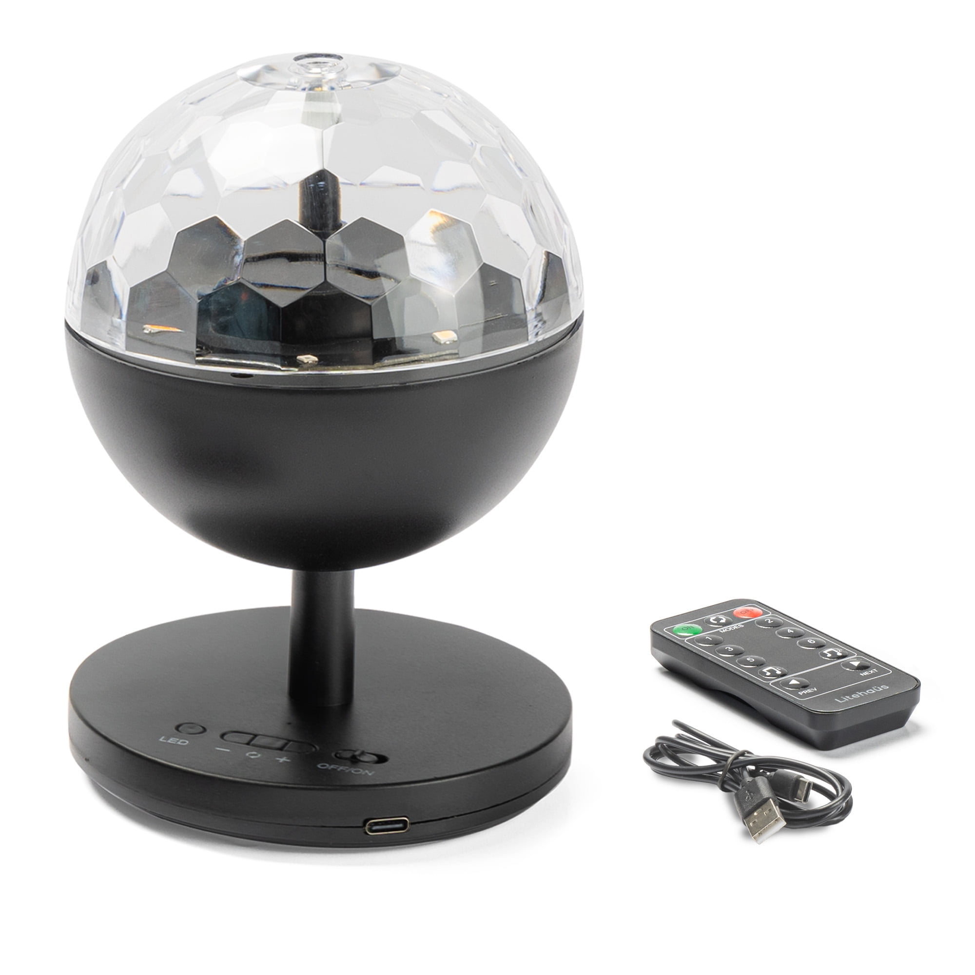 BrightSide Spinning Party Light with Remote - 6.5" Sound Reactive LED Light, Rechargeable