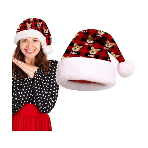 wonima44 Personalized Santa Hat Photo Christmas Beanie, Custom Kid Santa Hat New Year Festive Holiday Party Supplies