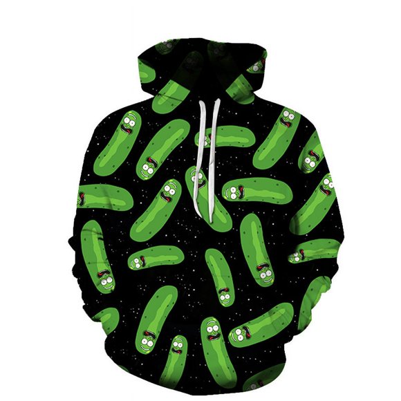 Rick and Morty Men's Pickle Rick Black Hooded Casual Baseball Uniform-3XL