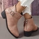 thumbnail image 3 of Zapatos Botines para mujer Nuevas botas grandes de cuero con hebilla de cinturón con punta redonda tacón cuadrado y botines con cremallera trasera con botas de tacón bajo para mujer (Pink 7), 3 of 7