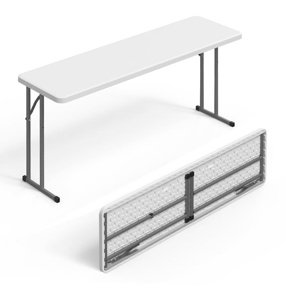 5 FT Narrow Folding Table, Portable Slim Utility Desk with HDPE Top and Sturdy Metal Frame, Space-Saving Workstation for Buffet, Seminar, Party, Training, Home Office, White