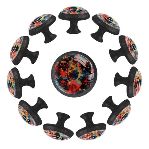 12 Pack Cupboard Knobs Crystal Clear Glass Cabinet Pulls, Round Knobs With Screws, Dresser Drawers Wardrobe Furniture Knobs Cool Skull and Camouflage Pattern