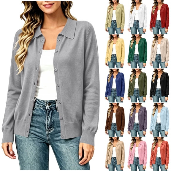 FAIWAD Cardigan Sweaters for Women Collared Button Down Open Front Knit Cardigans Long Sleeve Casual Cardigans