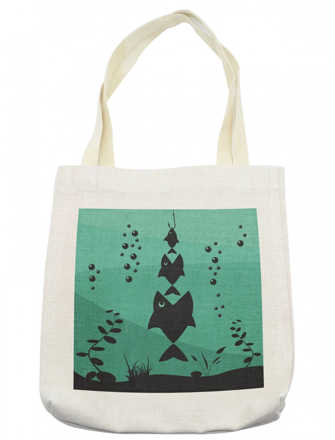 Fishing Tote Bag, Big Fish Eats Little Small in Bubbles Underwater ...