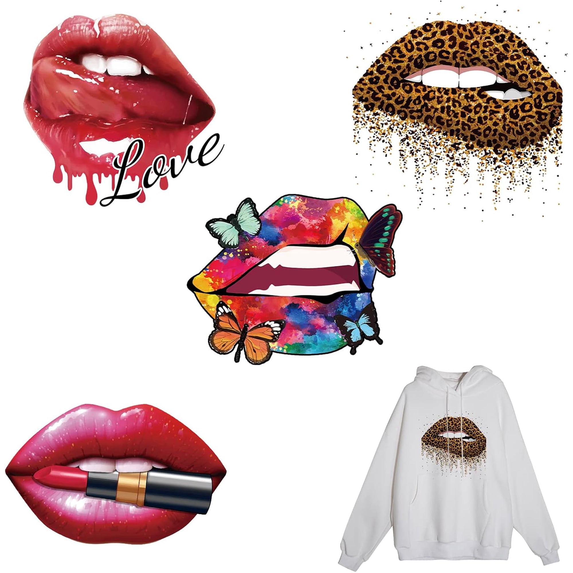 1 Set PET Heat Transfer Film Logo Stickers Set for DIY T-Shirt Bags Hats Jackets Lip Pattern 172~242x254~279mm 4pcs/set for Craft Accessories