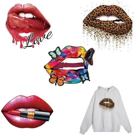 1Set PET Heat Transfer Film Logo Stickers Set for DIY T-Shirt Bags Hats Jackets Lip Pattern 172-242x254-279mm 4pcs/set