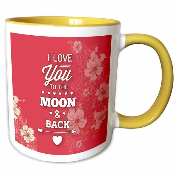 3drose, I Love You to the Moon Back - Valentine Illustration and Typography, 11oz Two-tone Yellow Mug