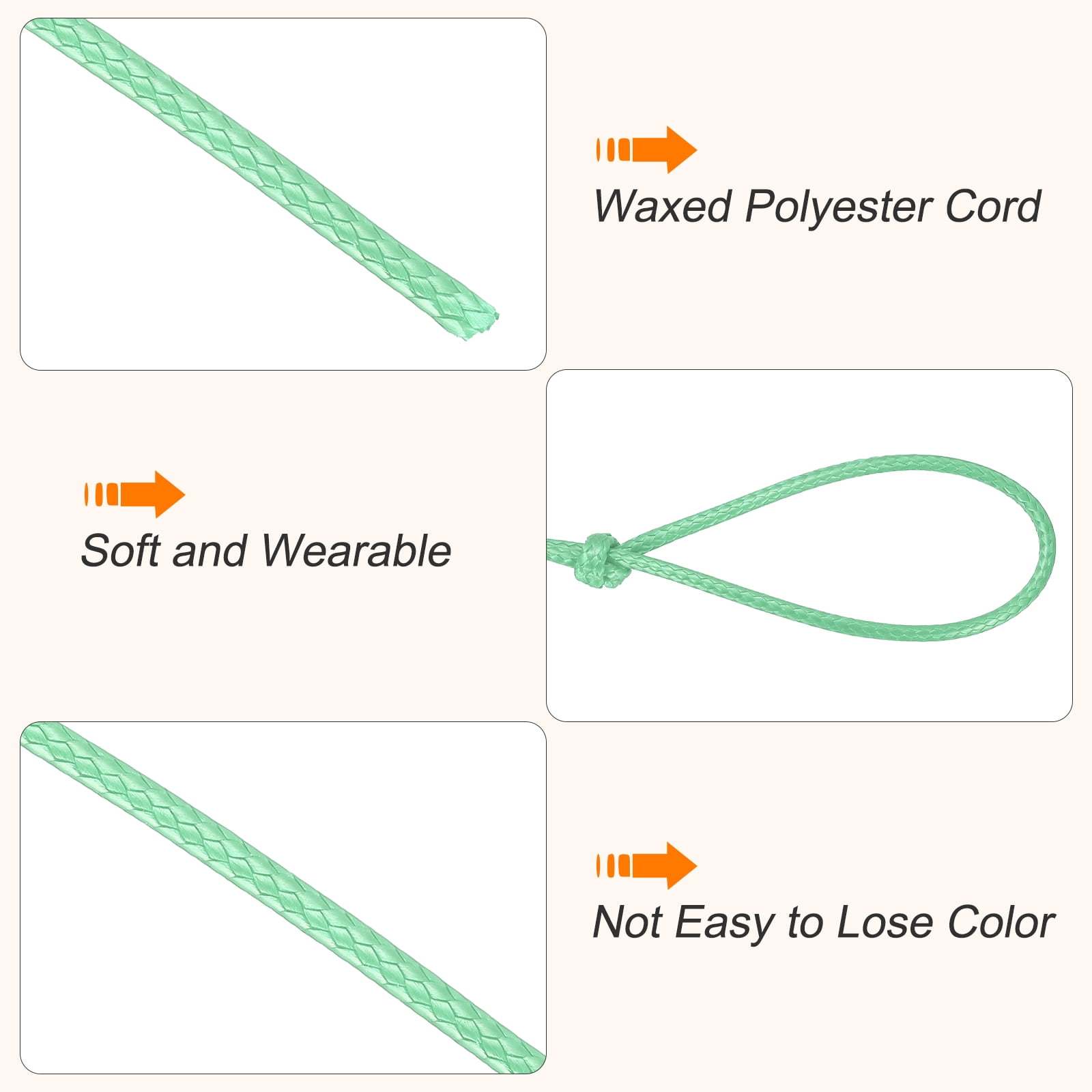 Waxed Cord 3.5mm Waxed Thread 44 Yard Wax String Leather Cord for Bracelet Making, Necklaces, Beading, Jewelry Making and DIY Crafts(Mint Green)