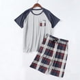 thumbnail image 5 of TKKCS Mens Plaid Pajama Sets- Crew Neck Sleepwear Short Sleeve and Shorts Lightweight Lounge Sets With Pockets Blue Size 2XL, 5 of 5